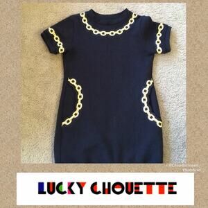 LUCKY CHOUETTE Navy SS Knit Dress CHAIN DETAIL